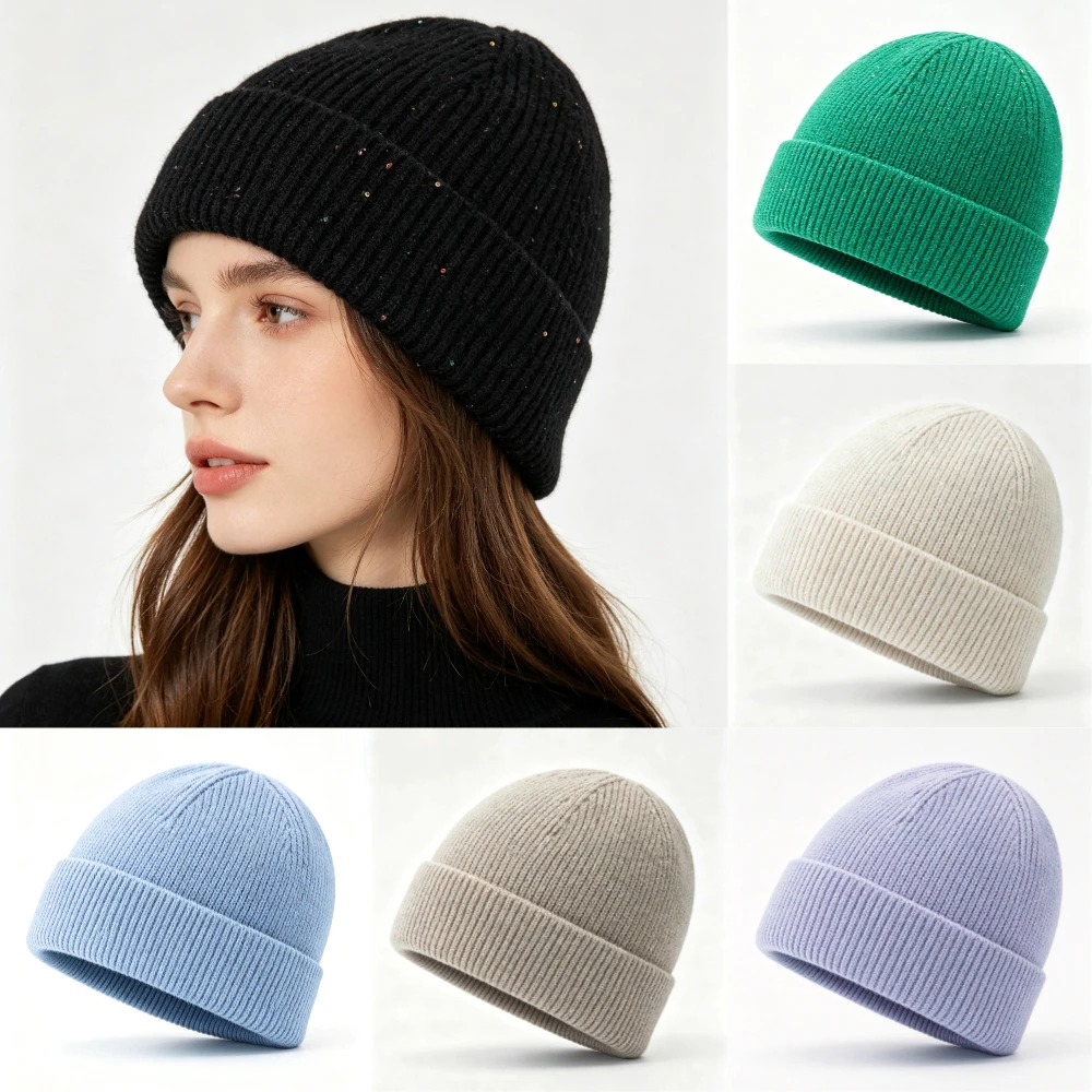 Beanie Cuffed Knit - Neue Damen-Strickmütze mit Umschlag, gerippt, mit