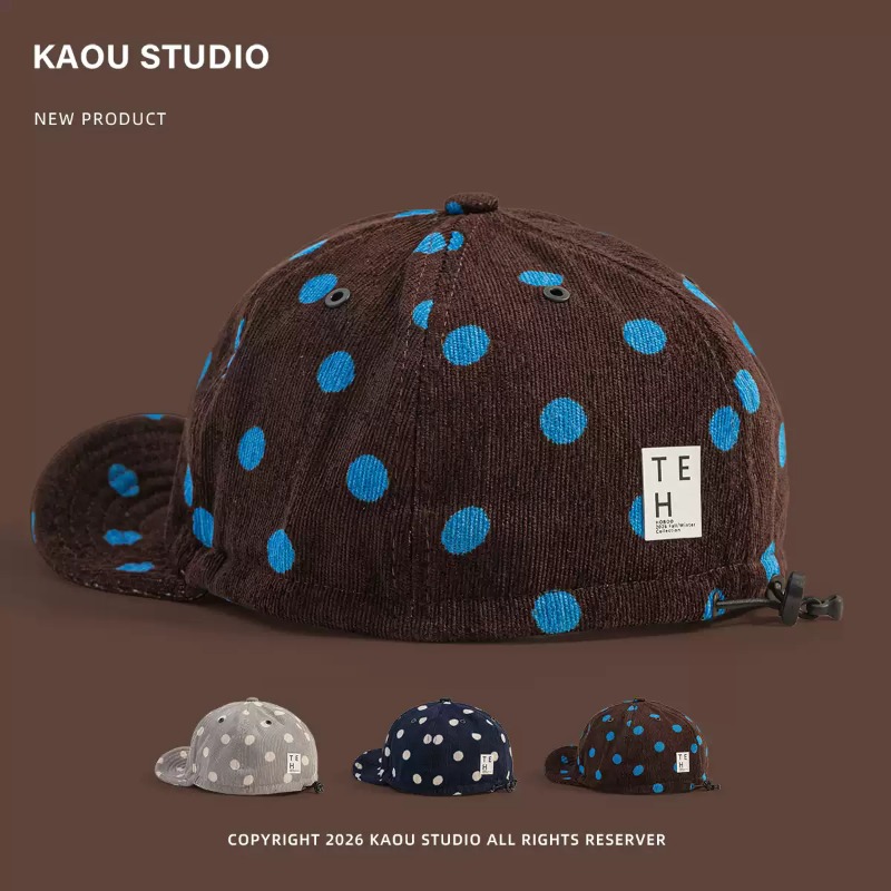 Corduroy Cap 5 Panel - Unisex-Cord-Baseballkappe mit Polka-Dot-Muster, Vintage-Design, flacher Schirm,